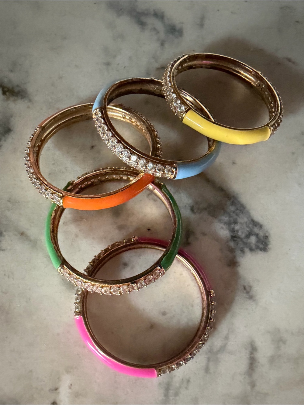 Multicolor Enamel and Crystal Stackable Women's Ring Set